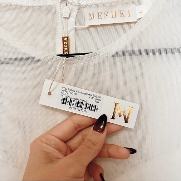 MESHKI | WHITE BLAIRE LONG SLEEVE MESH BODYSUIT (BRAND NEW WITH TAGS) - Picture 3 of 5